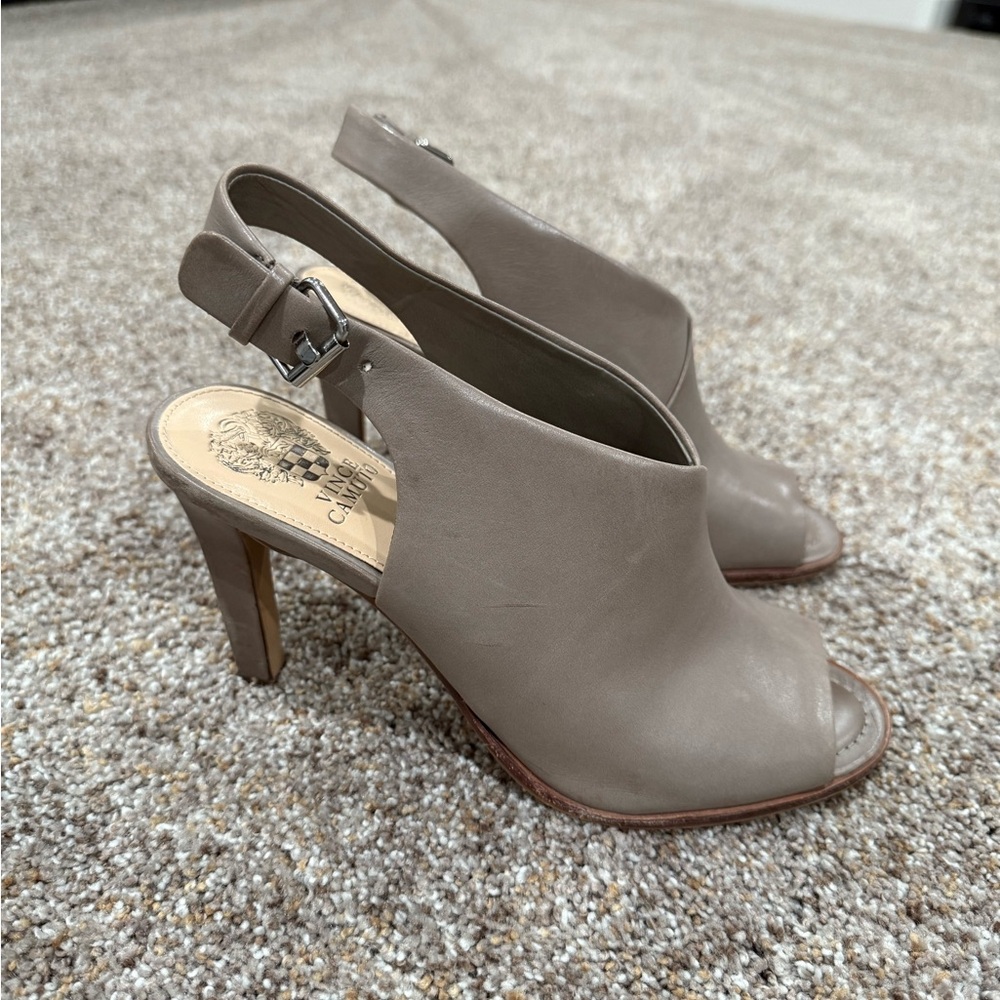Vince Camuto Taupe Peep-Toe Heels